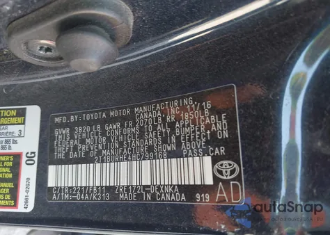 2017 Toyota Corolla Le from USA, damaged, VIN 2T1BURHE4HC799168